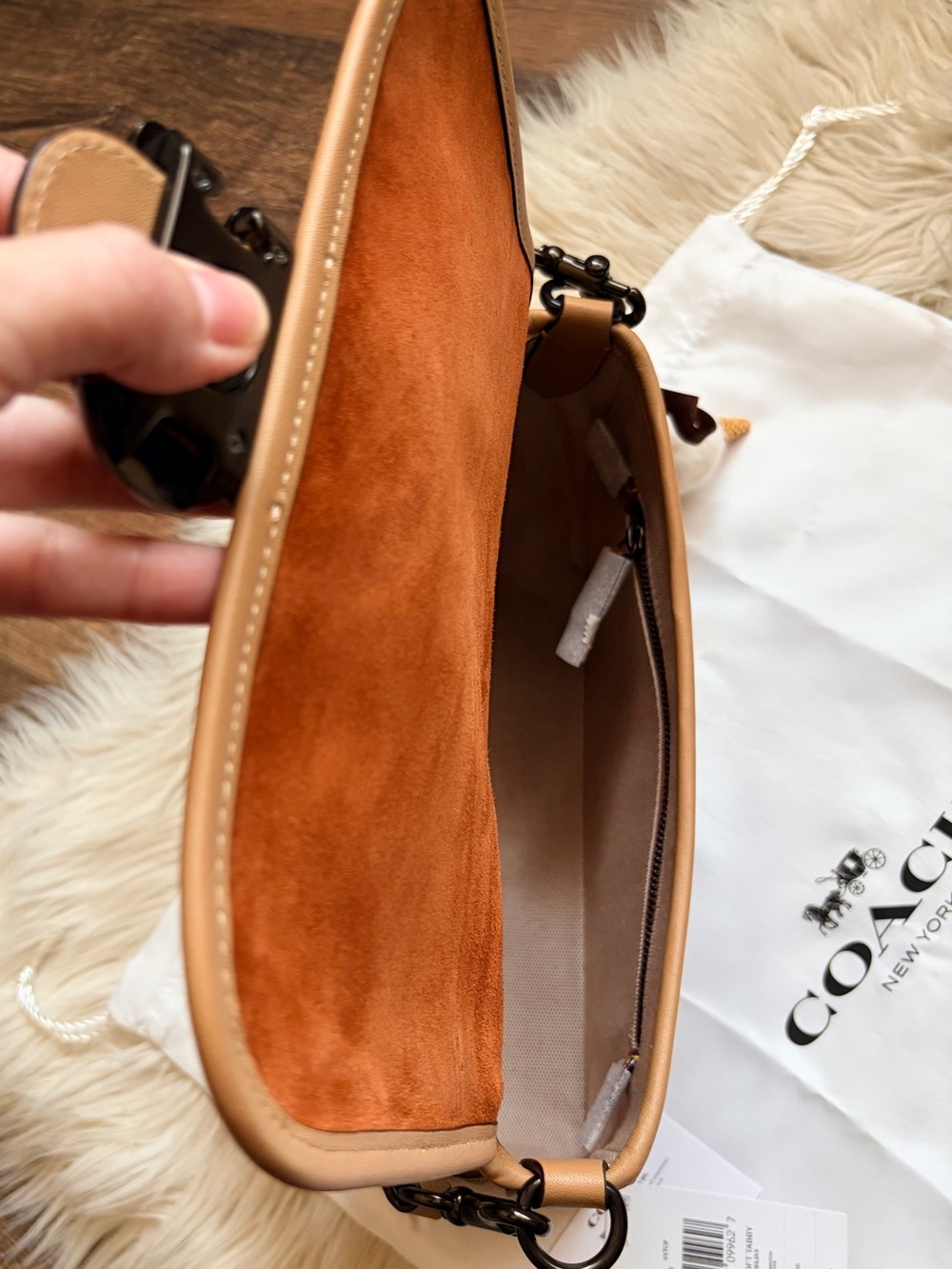Coach Soft Tabby 26 Suede With Leather Shoulder And Crossbody Strap Toffee - Picture 14 of 17